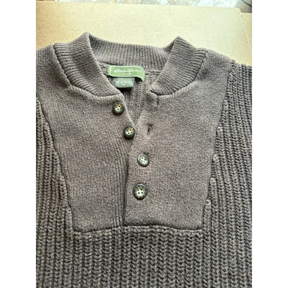 EDDIE BAUER Henley‎ Sweater Mens M Brown Knit Pullover - Picture 4 of 11